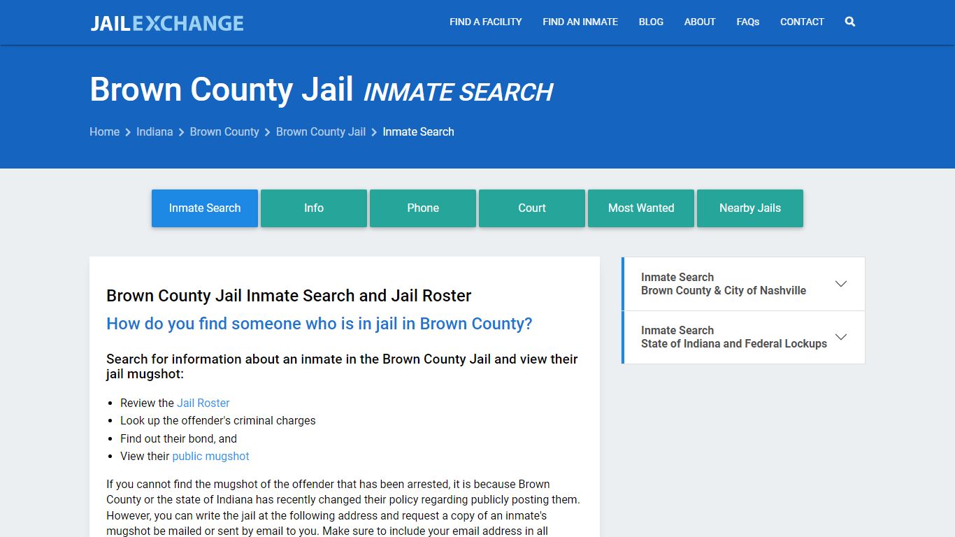 Inmate Search: Roster & Mugshots - Brown County Jail, IN - Jail Exchange